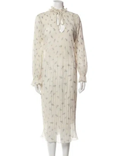 Pre-owned Ganni Floral Print Long Dress In Gray
