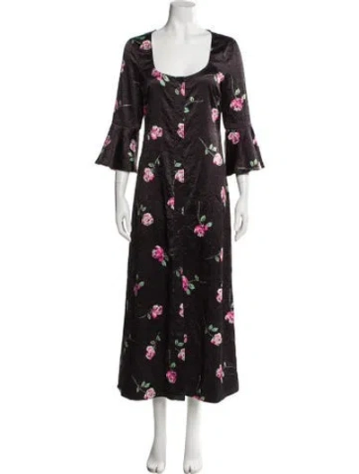 Pre-owned Ganni Floral Print Long Dress In Gray