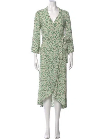 Pre-owned Ganni Floral Print Long Dress In Green