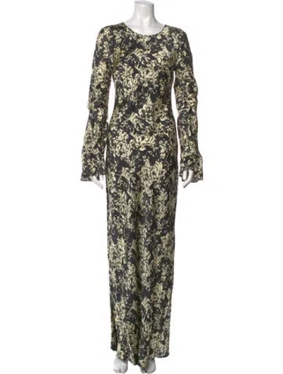 Pre-owned Ganni Floral Print Long Dress In Green