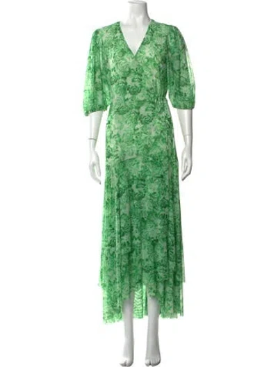 Pre-owned Ganni Floral Print Long Dress In Green