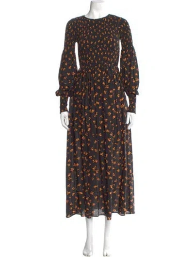 Pre-owned Ganni Floral Print Long Dress In Multi