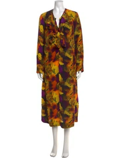 Pre-owned Ganni Floral Print Long Dress In Multicolor