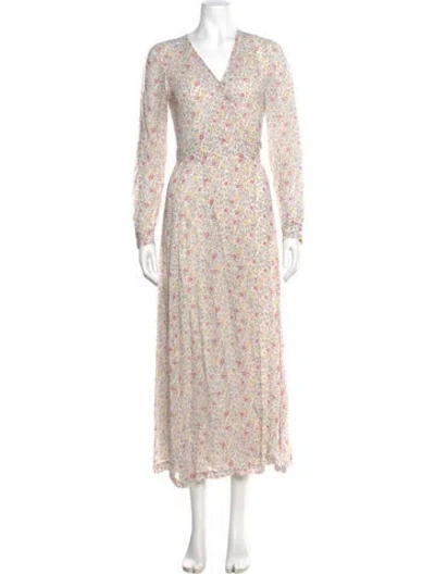 Pre-owned Ganni Floral Print Long Dress In Neutral