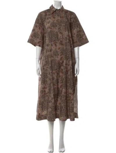 Pre-owned Ganni Floral Print Long Dress In Neutral