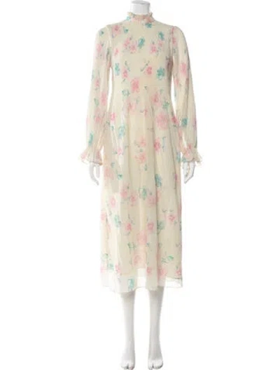 Pre-owned Ganni Floral Print Long Dress In Neutral
