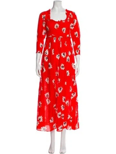 Pre-owned Ganni Floral Print Long Dress In Orange