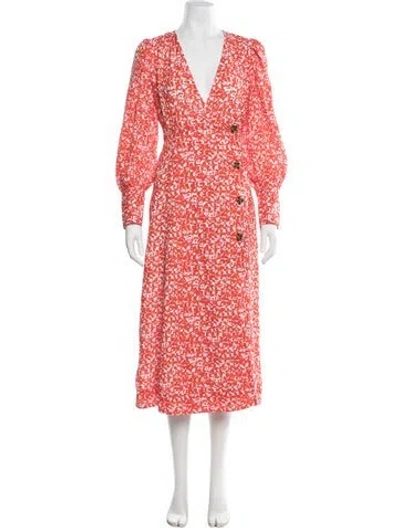 Pre-owned Ganni Floral Print Long Dress In Orange