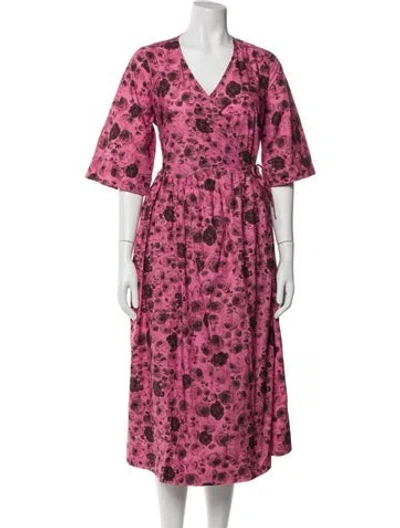 Pre-owned Ganni Floral Print Long Dress In Pink