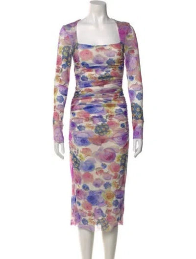 Pre-owned Ganni Floral Print Long Dress In Purple
