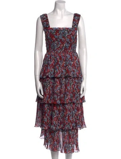 Pre-owned Ganni Floral Print Long Dress In Red