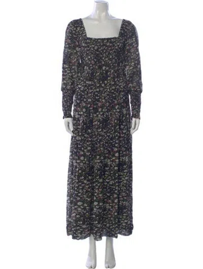 Pre-owned Ganni Floral Print Long Dress W/ Tags In Black