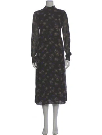 Pre-owned Ganni Floral Print Long Dress W/ Tags In Green