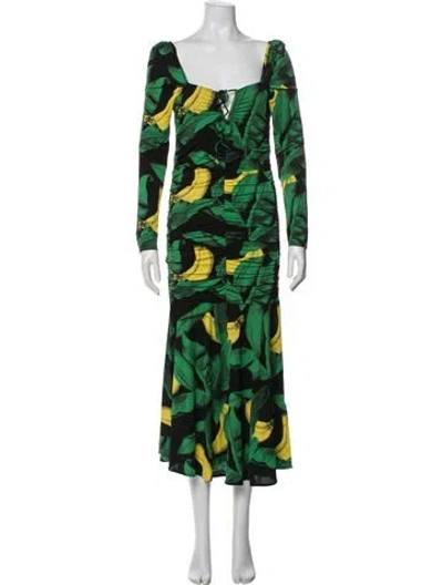 Pre-owned Ganni Floral Print Long Dress W/ Tags In Green
