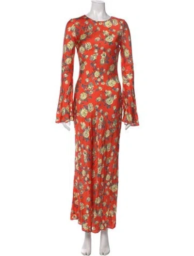 Pre-owned Ganni Floral Print Long Dress W/ Tags In Orange