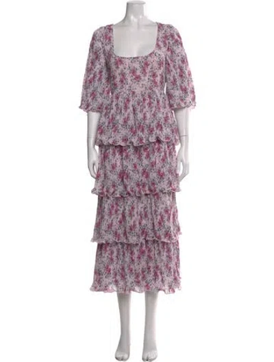Pre-owned Ganni Floral Print Long Dress W/ Tags In Pink