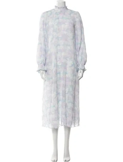 Pre-owned Ganni Floral Print Long Dress In White