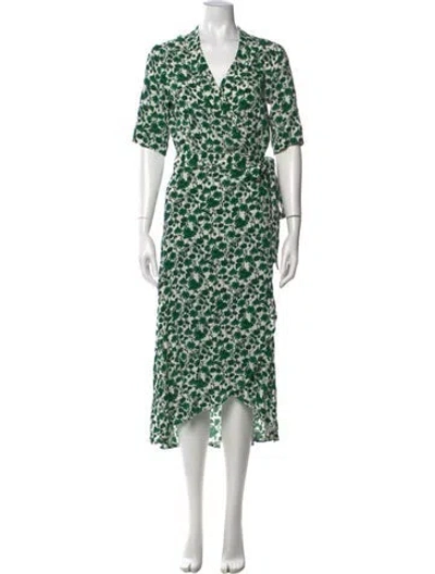 Pre-owned Ganni Floral Print Long Dress In White