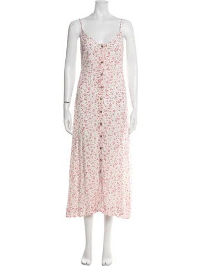 Pre-owned Ganni Floral Print Long Dress In White