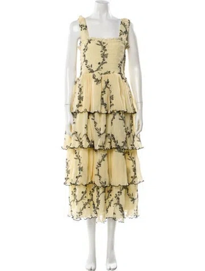 Pre-owned Ganni Floral Print Long Dress In Yellow