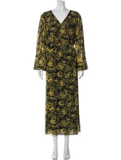 Pre-owned Ganni Floral Print Long Dress In Yellow
