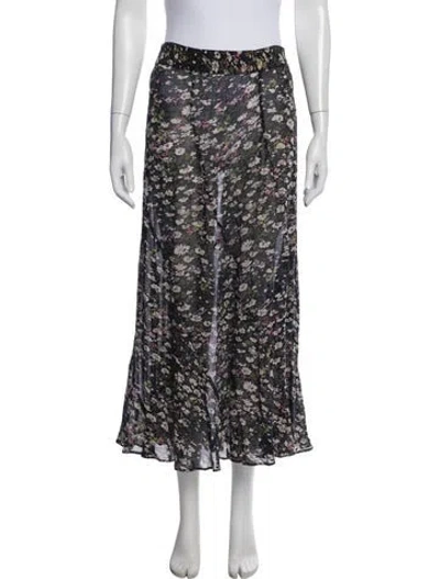 Pre-owned Ganni Floral Print Long Skirt In Black