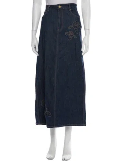 Pre-owned Ganni Floral Print Long Skirt In Blue