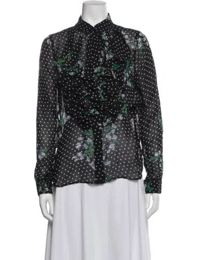 Pre-owned Ganni Floral Print Long Sleeve Blouse In Black