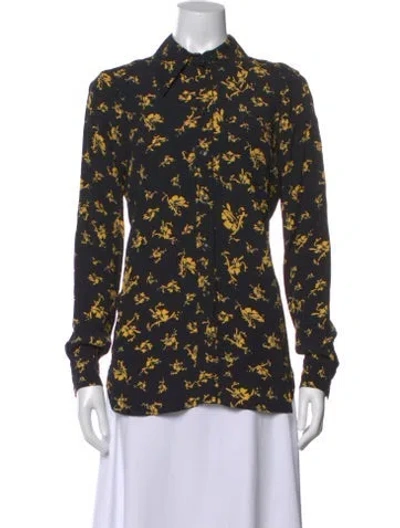 Pre-owned Ganni Floral Print Long Sleeve Blouse In Black