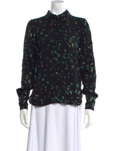 Pre-owned Ganni Floral Print Long Sleeve Blouse In Black