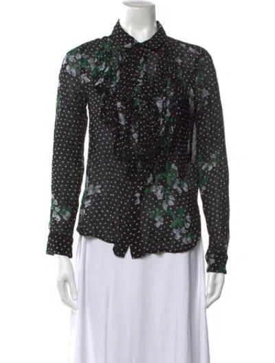 Pre-owned Ganni Floral Print Long Sleeve Blouse In Black