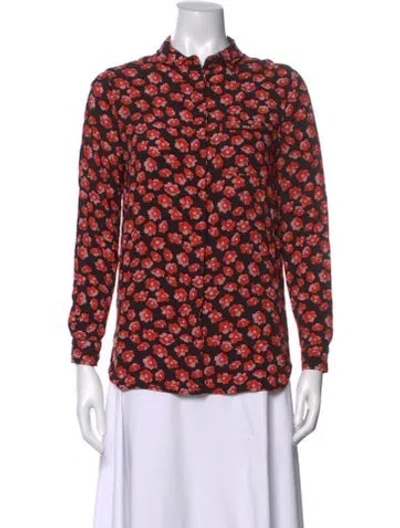 Pre-owned Ganni Floral Print Long Sleeve Blouse In Black