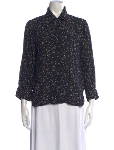 Pre-owned Ganni Floral Print Long Sleeve Blouse In Black