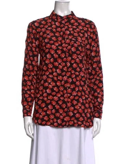 Pre-owned Ganni Floral Print Long Sleeve Blouse In Black/red