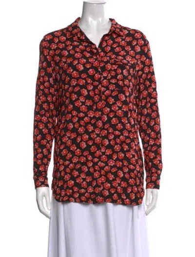 Pre-owned Ganni Floral Print Long Sleeve Blouse In Black/red