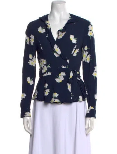 Pre-owned Ganni Floral Print Long Sleeve Blouse In Blue