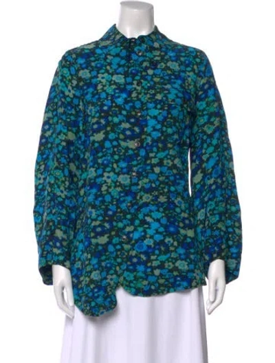 Pre-owned Ganni Floral Print Long Sleeve Blouse In Blue