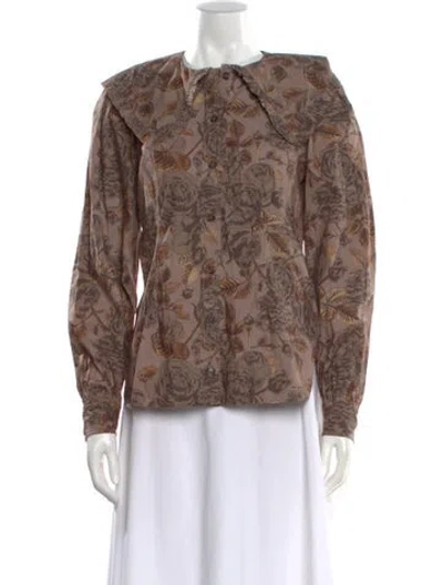 Pre-owned Ganni Floral Print Long Sleeve Blouse In Brown