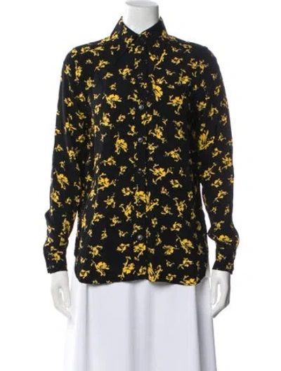 Pre-owned Ganni Floral Print Long Sleeve Blouse In Gray