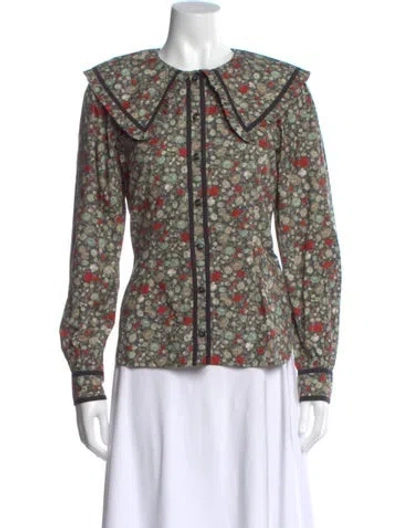 Pre-owned Ganni Floral Print Long Sleeve Blouse In Multi