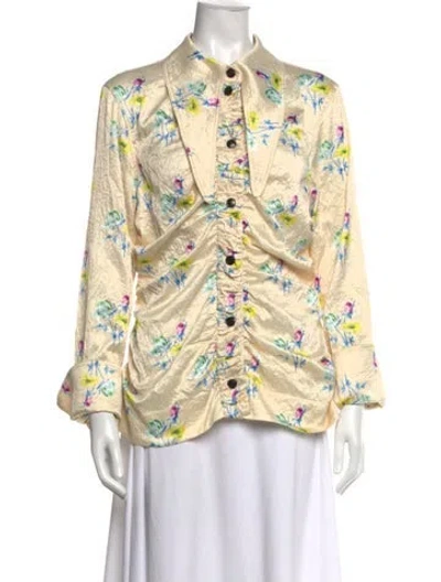 Pre-owned Ganni Floral Print Long Sleeve Blouse In Neutral