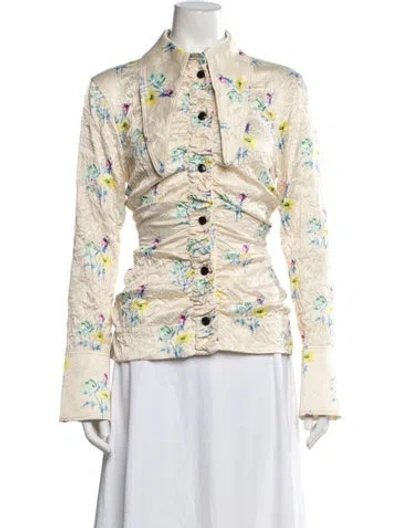 Pre-owned Ganni Floral Print Long Sleeve Blouse In Neutrals