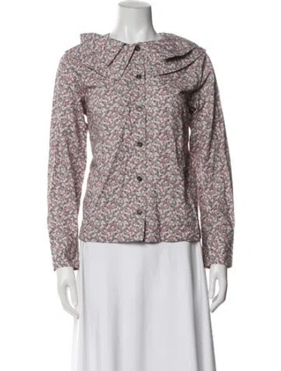Pre-owned Ganni Floral Print Long Sleeve Blouse In Neutrals/pink