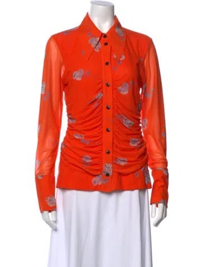 Pre-owned Ganni Floral Print Long Sleeve Blouse In Orange