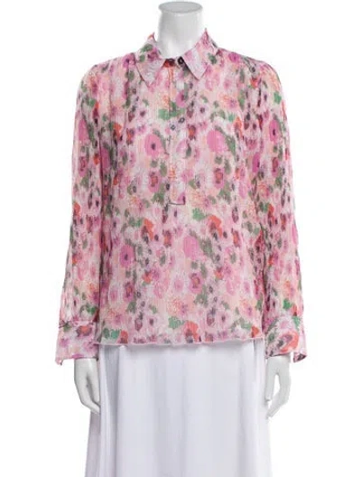 Pre-owned Ganni Floral Print Long Sleeve Blouse In Pink