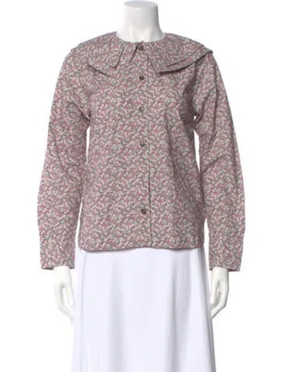 Pre-owned Ganni Floral Print Long Sleeve Blouse In Pink