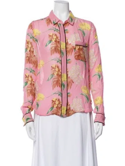 Pre-owned Ganni Floral Print Long Sleeve Blouse In Pink