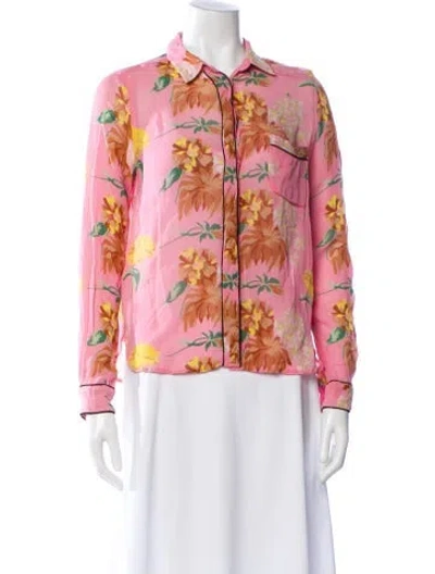 Pre-owned Ganni Floral Print Long Sleeve Blouse In Pink
