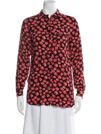 Pre-owned Ganni Floral Print Long Sleeve Blouse In Red