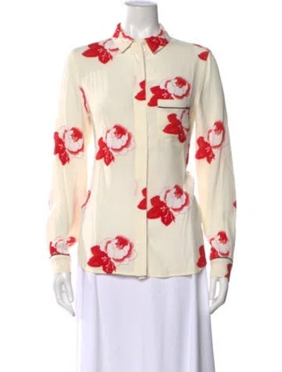 Pre-owned Ganni Floral Print Long Sleeve Blouse In Red